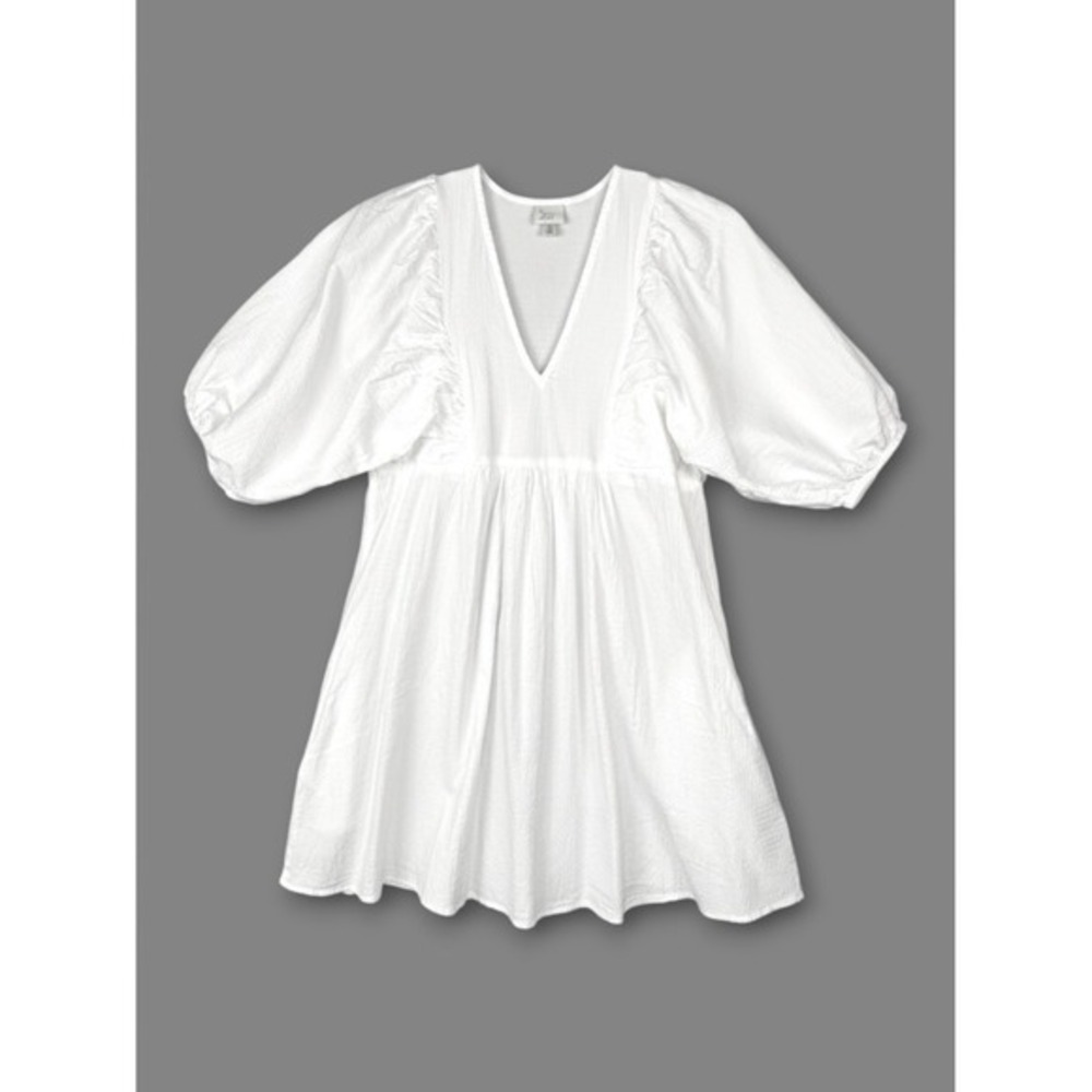 A NEW DAY White Empie Waist‎ Mini Dress Puff Sleeve XS Crinkle Cotton